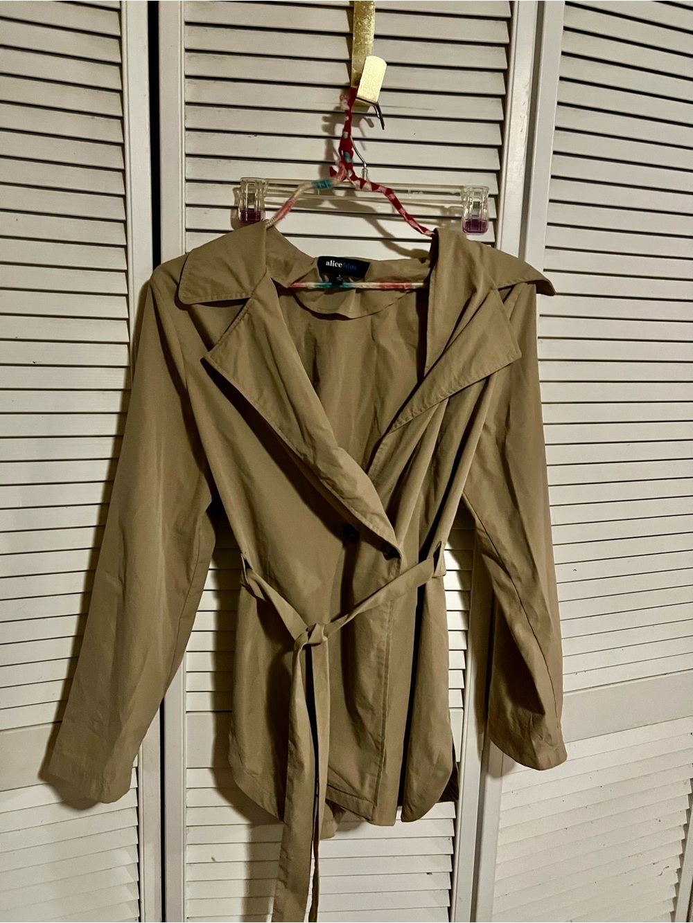 Alice Blue Olive Trench Coat with Self-Tie Belt